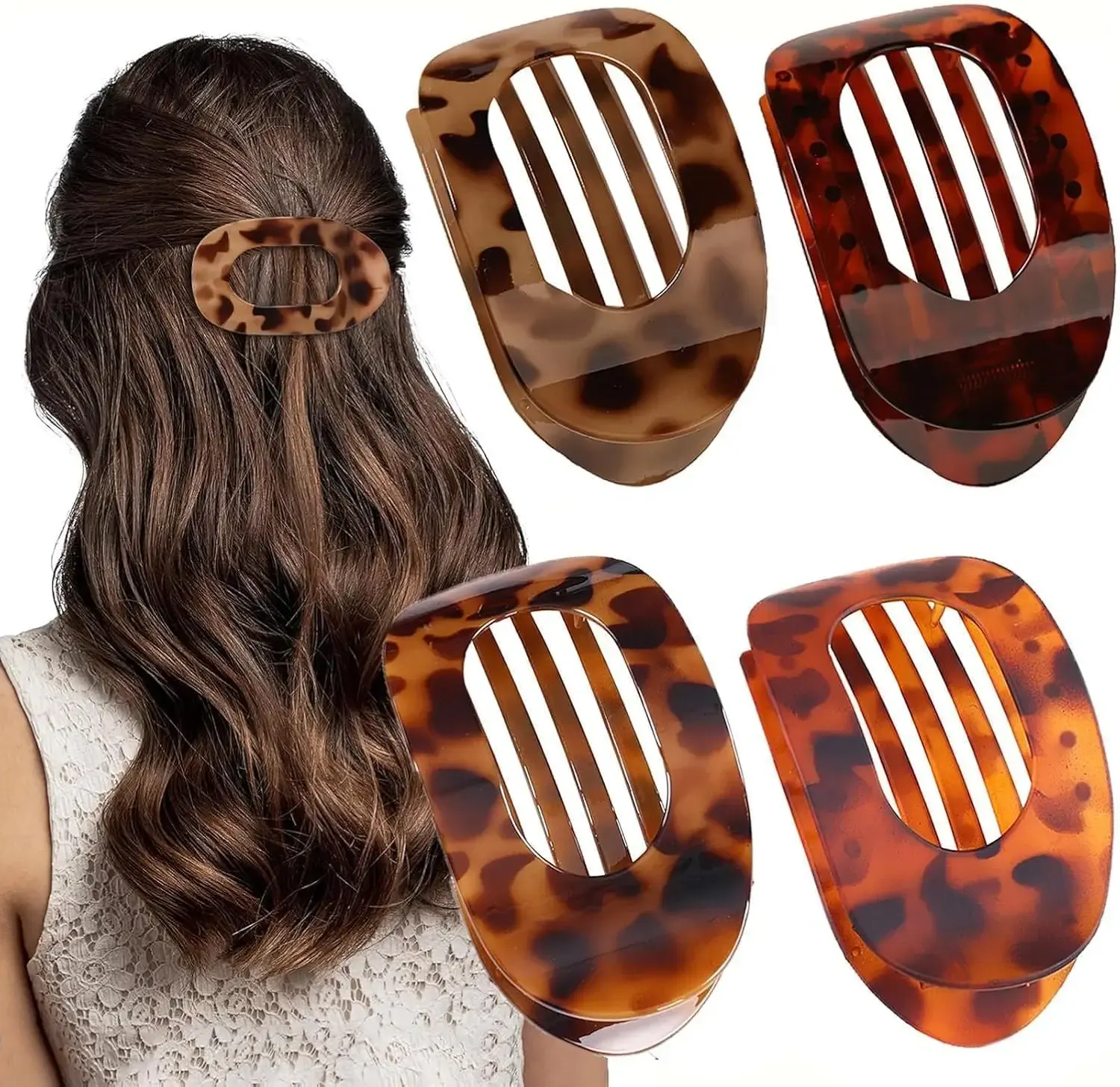 4PCS French Flat Hair Clips for Women Duckbill Hair Clips Round Casual Versatile Solid Colour Lay Down Claw Clamps Clip Simple Elegant for Thick Thin Long Short Hairs