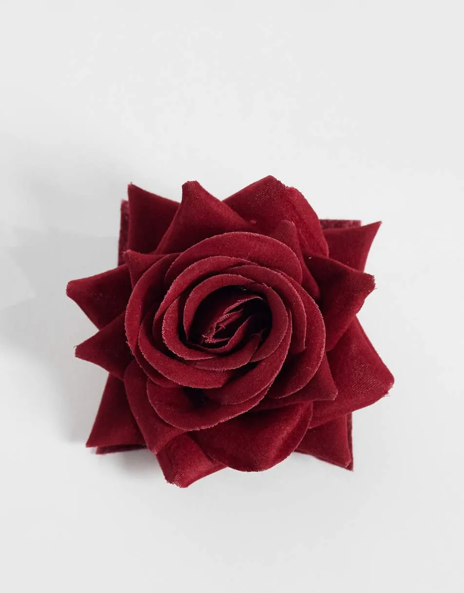 ASOS DESIGN fabric rose corsage brooch in red
