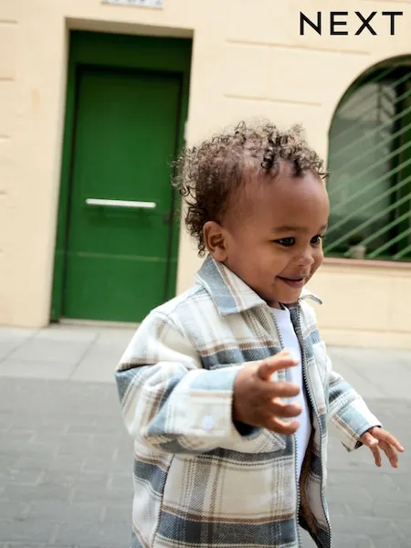 Blue/Ecru Check Zip Through Borg Lined Shacket (3mths-7yrs)