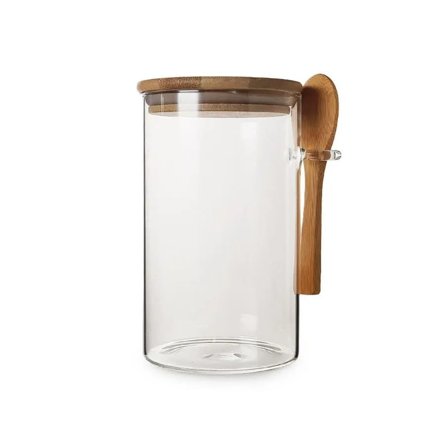 Frasco de Vidrio Otten SY-RS1015 1 lt Tapa Bambú con Cuchara 10x15 cm