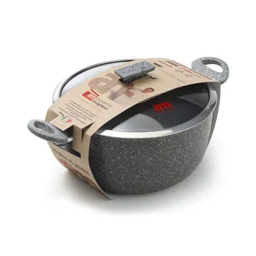 Casseruola antiaderente 2 manici con coperchio in vetro Regina di pietra Induction diametro 20 cm