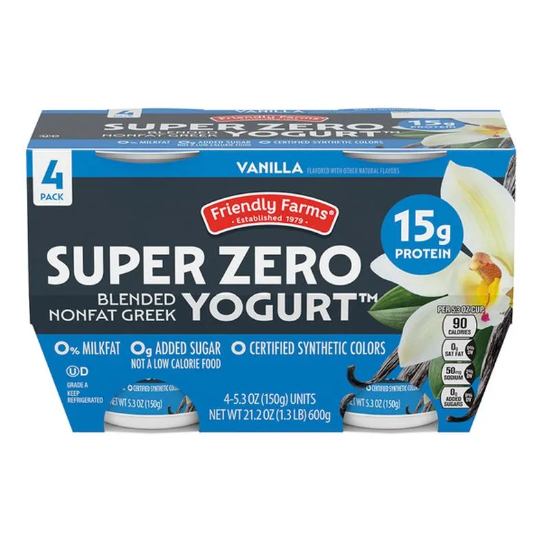 Friendly Farms Super Zero NF Greek Yogurt Vanilla 4-pack
