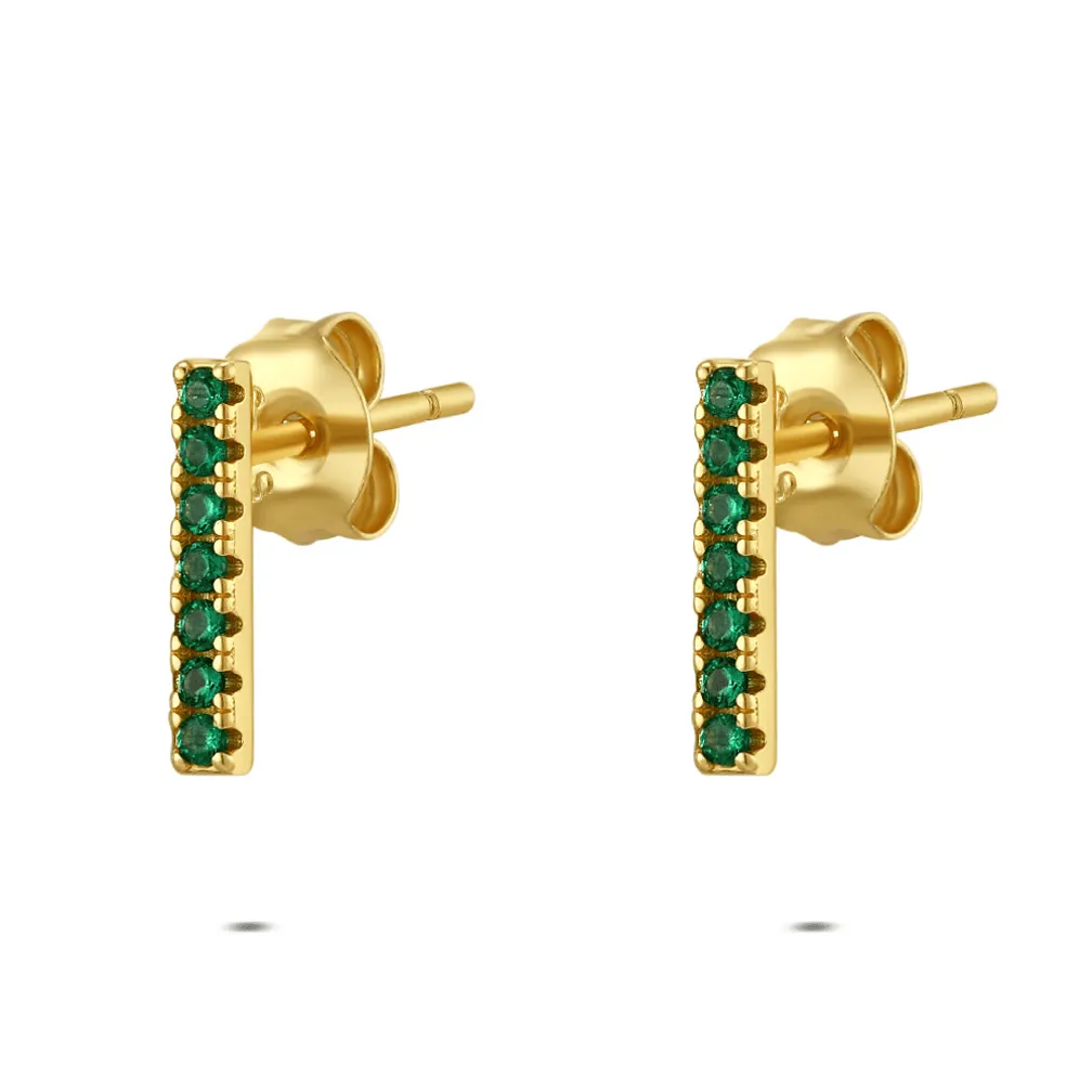 oorbellen in zilver, rechte vorm met groene zirkonia
