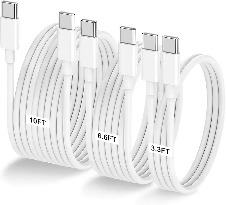 3-Pack [3.3FT+6.6FT+10FT] 60W USB C to USB C Cable, Type C to Type C Cable,Fast Charging Cable for iPhone 17 16 15 Pro Plus Pro Max Air，for Galaxy S25, for iPad Pro/Air, for MacBook and More