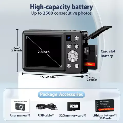 4K Digital Camera 64MP Camera Suitable for Photography Point and Shoot Digital Cameras with Autofocus 16X Zoom CCD Cameras