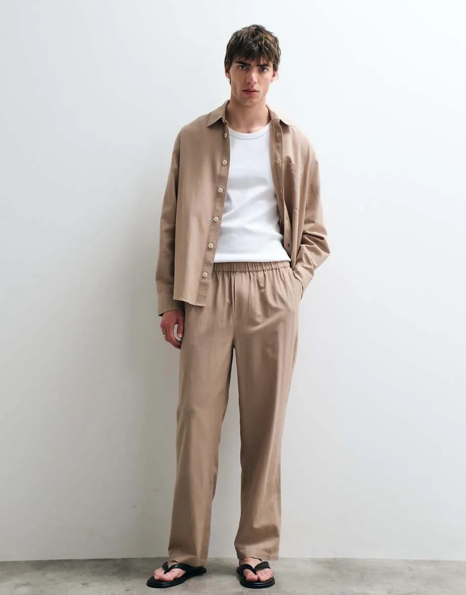 ASOS COLLECTIVE co-ord AC-B-253 classic straight fit cotton trousers with linen in beige