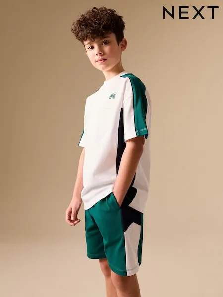 Blue Colourblock Short Sleeve T-Shirt and Shorts Set (3-16yrs)
