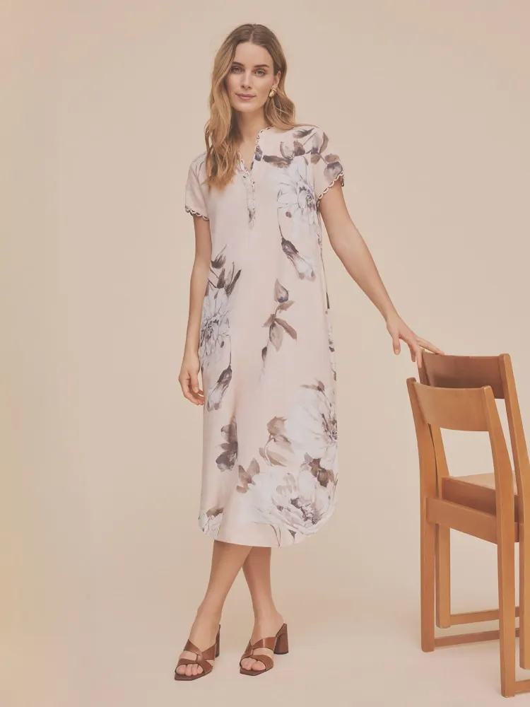 Madonna, midi+ shirt dress Peach Dust w. Print