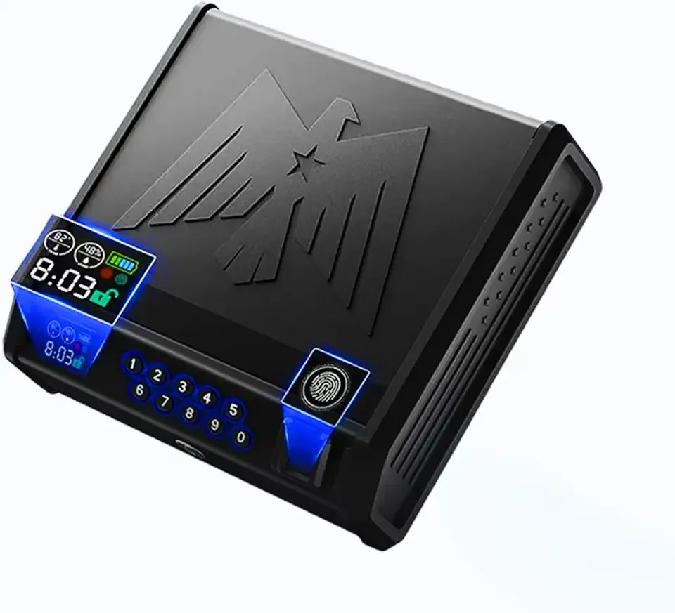 KASABLANK Gun Safe for Pistols - 3 Ways Unlock (Fingerprint/Digital PIN/Key) with Quick Access, LCD Temperature & Humidity Display, Solid Steel Safe for Home, Nightstand, Bedroom, Car and Cloakroom