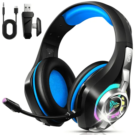 Deal, 2.4GHz Wireless Gaming Headset for PS4/PS5/Switch/PC, Bluetooth Over Ear Headphones with ENC Noise Cancelling Mic,7.1 Stereo Surround Sound, 40mm Drivers, RGB Light, 45H Battery Gaming Headphone $32.96 Was $209.99