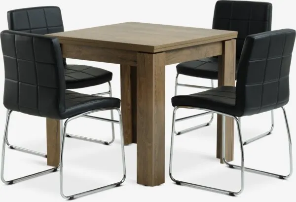 VEDDE + HAMMEL VEDDE L80/160 tafel wild d. eiken + 4 HAMMEL stoelen zwart