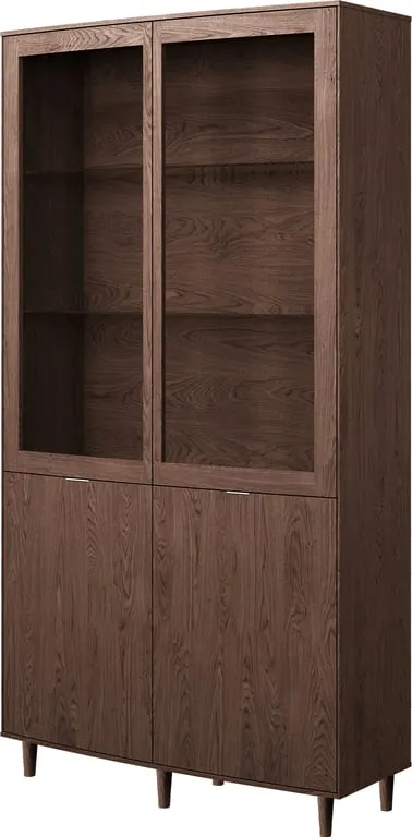 Editions by Skovby vitrineskap 420 100 x 37, H 192 cm, 4-dørs vitrine med lys, mocca, eik, lakk