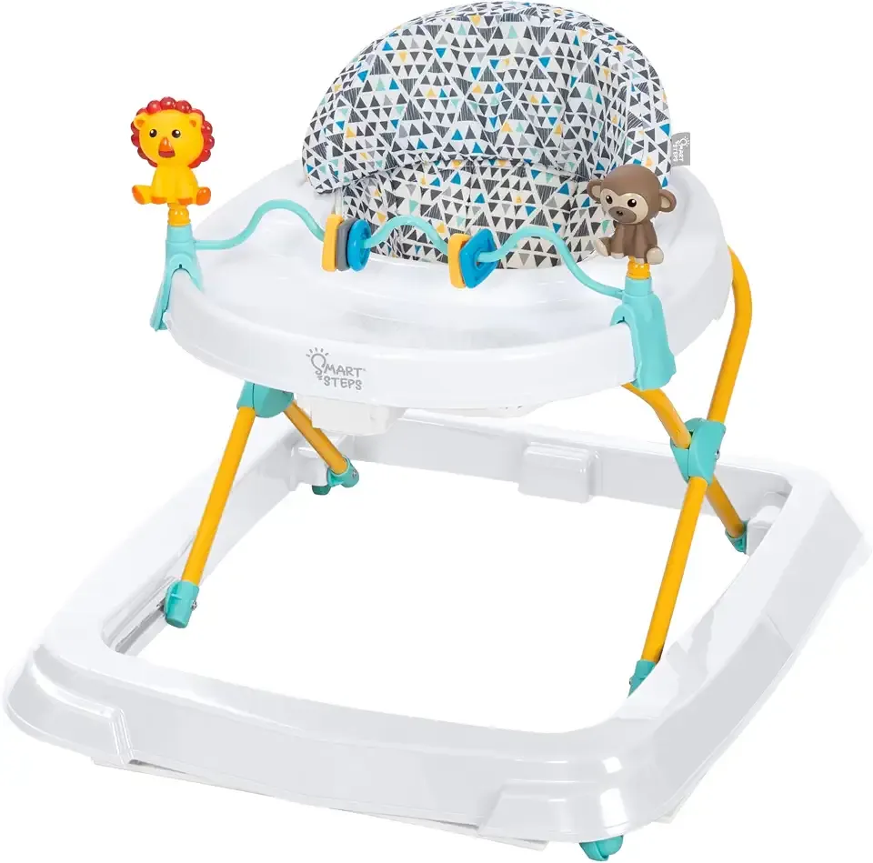 Smart Steps Trend Activity Walker with Removeable Toy Bar, Multi-Directional Front Wheels, Tray, Adjustable Height and Flat Fold Frame for Storage, Ages 6 Months +, Zoo-ometry White
