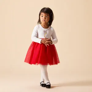 Robe de fête manches longues effet 2 en 1 bi-matière pour bébé fille