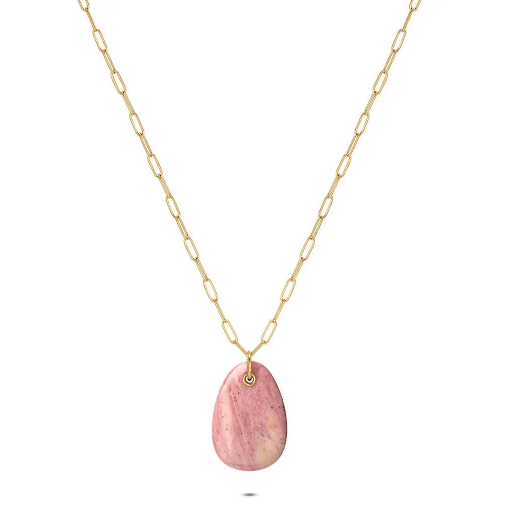 Halsketting in edelstaal, ovaal met steen