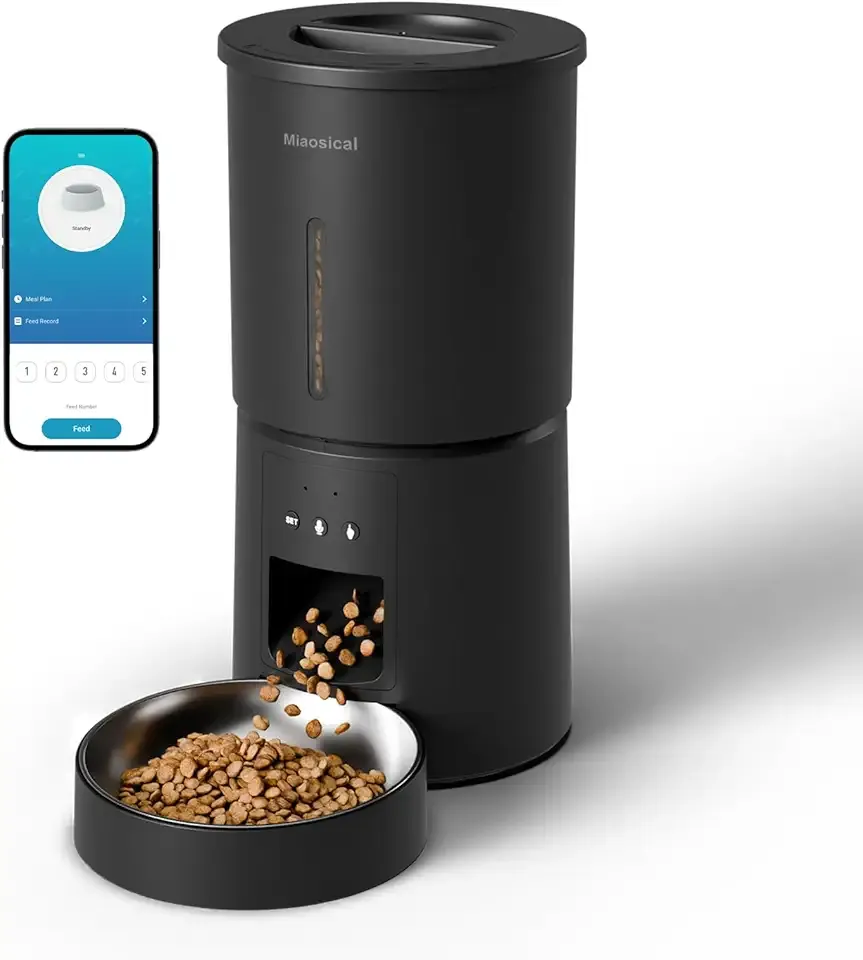 Automatic Cat Feeder,2.4G WiFi Timed Auto Cat Food Dispenser with 10s Voice Recorder,Dual Power Supply,4.2L Auto Cats Feeder(Black, 4.2L WiFi Single Bowl)