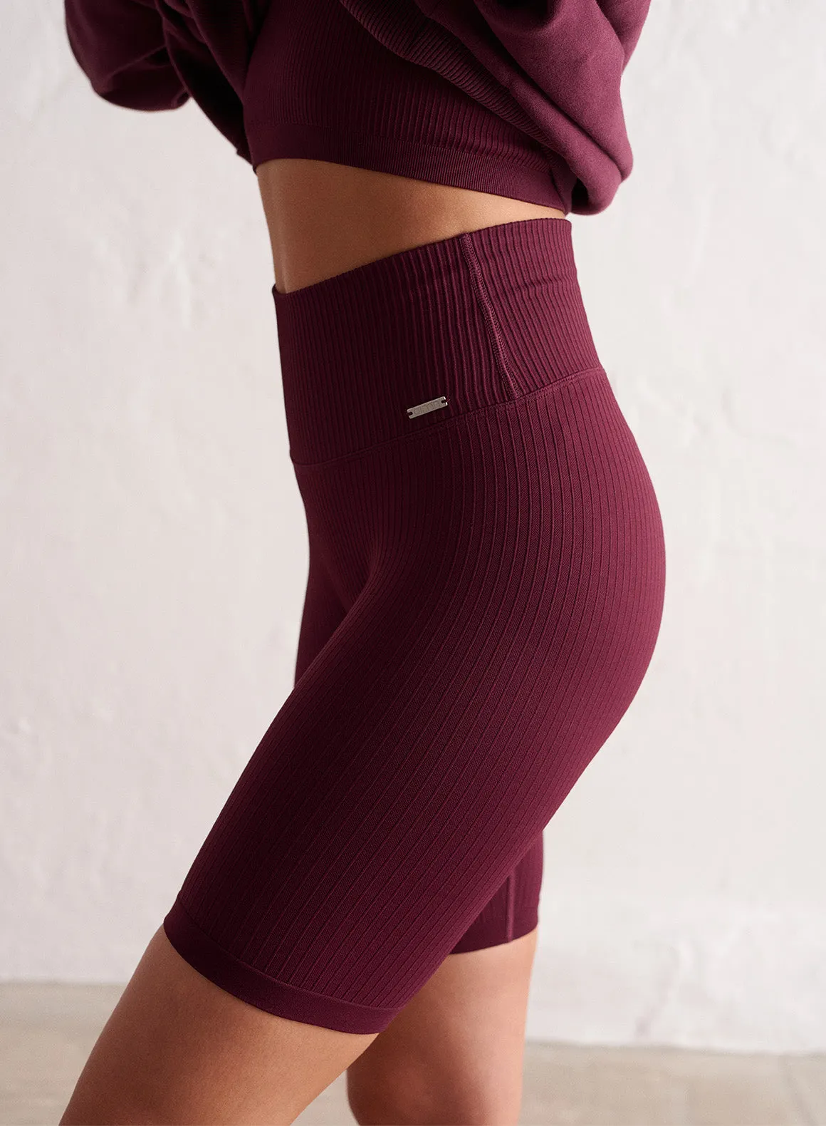 Bordeaux Ribbed Seamless Biker Shorts