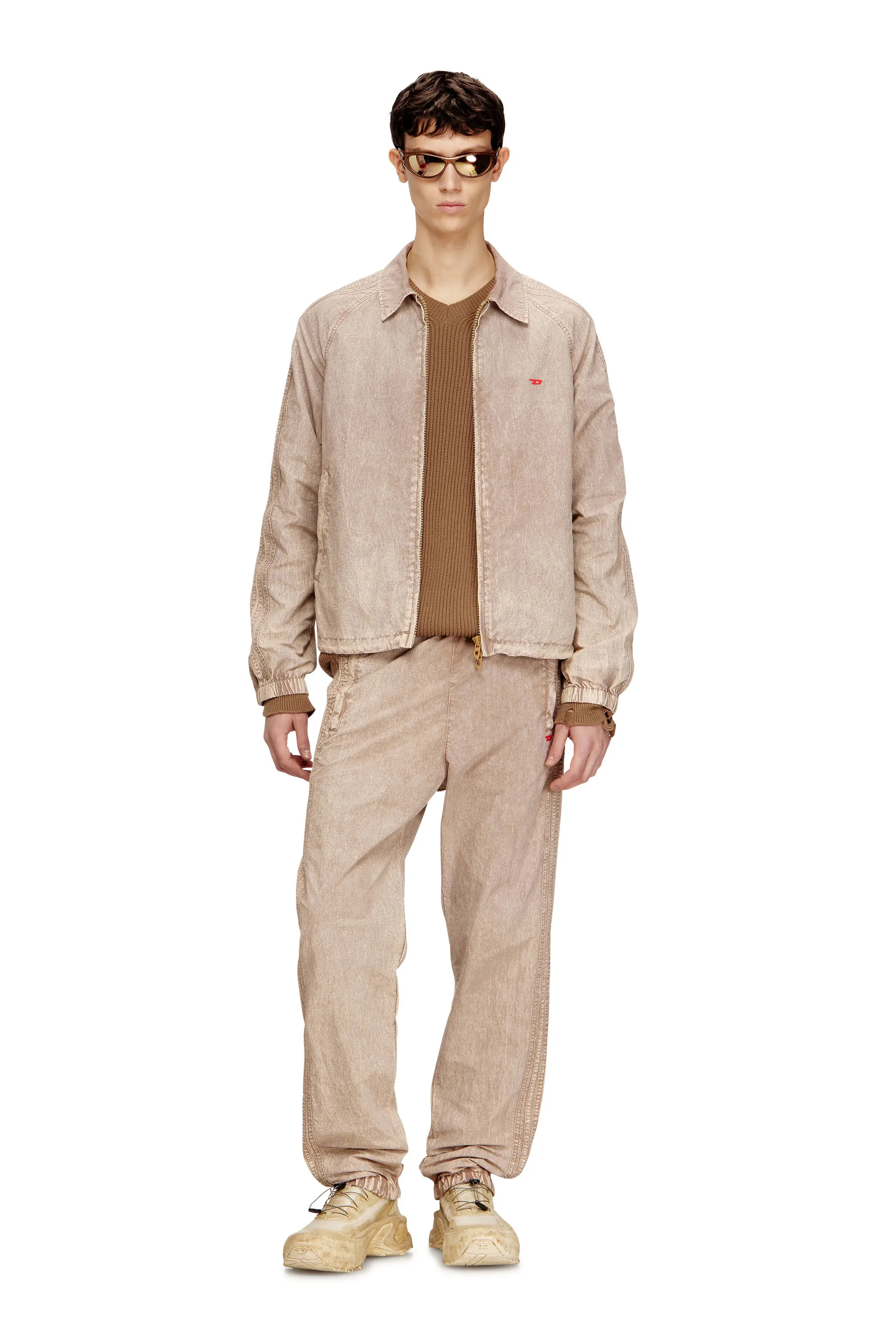 Taslan jacket with striped sleeves