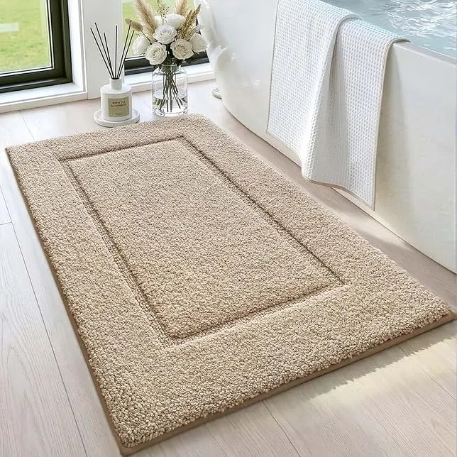 DEXI Bath Mat 36x24, Absorbent and Non Slip Bathroom Rugs, Beige | Soft Plush Microfiber Bathmat, Machine Washable & Quick Dry, Rubber Back Rug for Shower, Tub, Sink