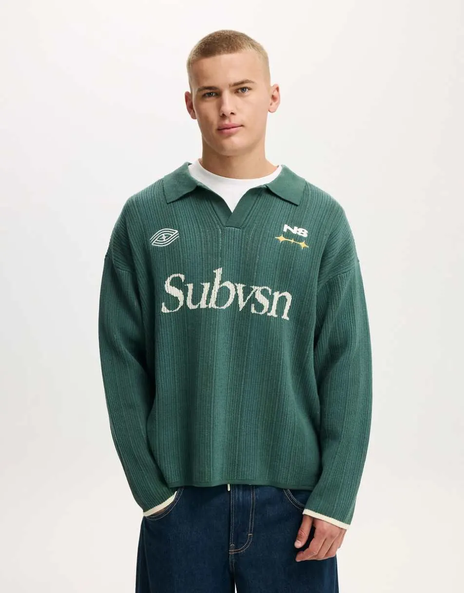 Cotton On Box fit rugby polo in green