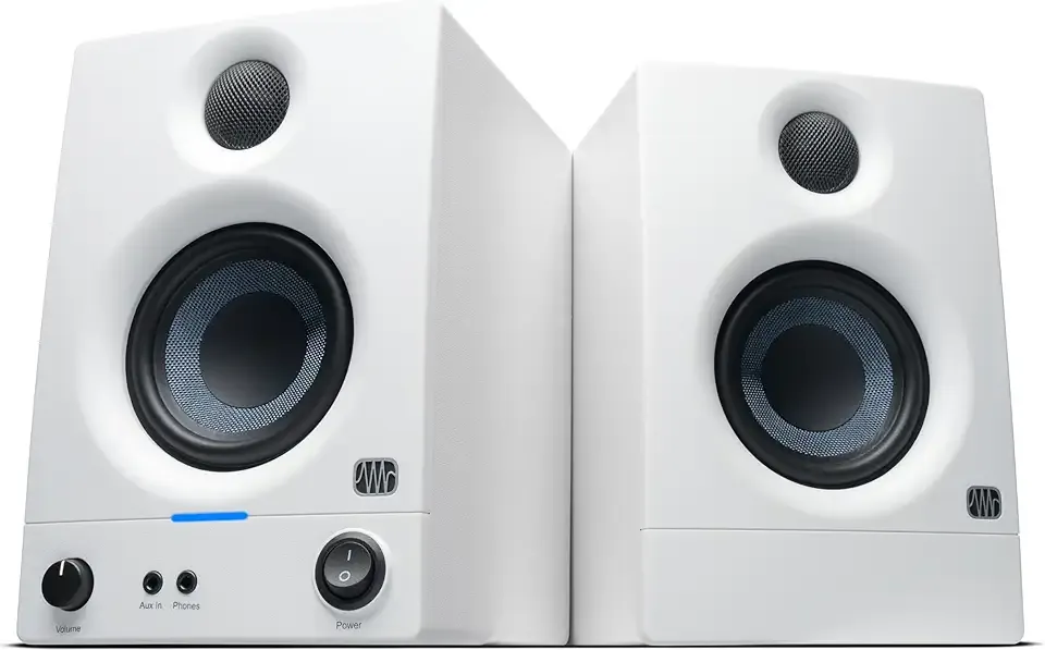 PreSonus Eris 3.5 Studio Monitors (White), Pair — 3.5" Inch Powered Bookshelf Speakers, Stereo, Desktop Computer, Near Field Music Production, Audio Mixing Recording