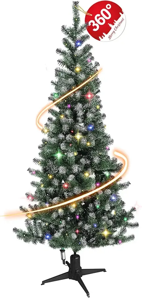 Rotating Artificial Christmas Tree with LED Lights, 6FT 360 Degree Displays Artificial Tree Great for Home, Office, & Parties Holiday Thanksgiving Xmas Decoration