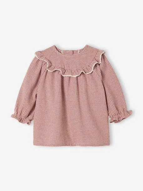 Robe naissance en flanelle motif vichy - écru