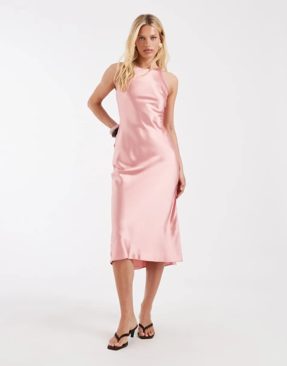 & Other Stories bias cut satin midi dress in light pink