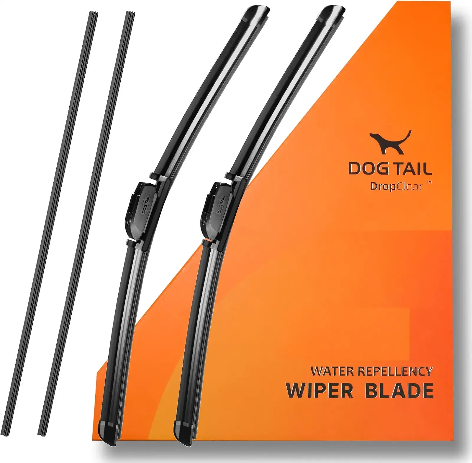 DOG TAIL Water Repellent Silicone Wiper Blades 22 inch (2 Pack) with Multiple Adapters and 2 Refills, Automotive Replacement Front Windshield Wiper Blades for My Car with Water Repellency DropClear