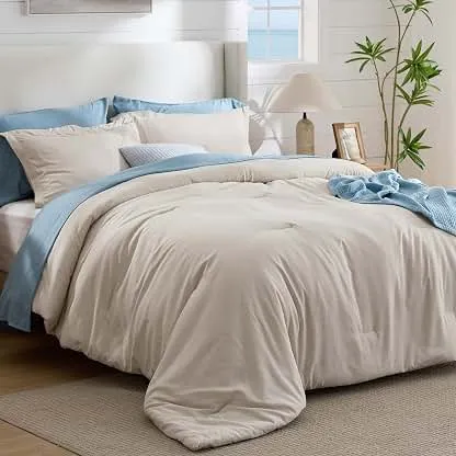 Bedsure Queen Comforter Set - Beige Soft Bedding for All Se…