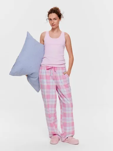 Pink Pastel Check 100% Cotton Flannelette Classic Pj Pant