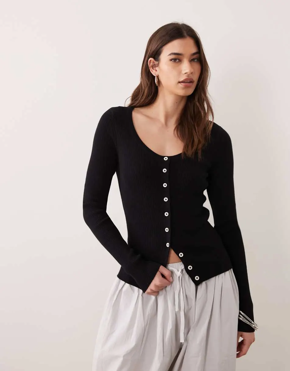 ASOS DESIGN cotton blend wide scoop cardigan with contrast buttons in black