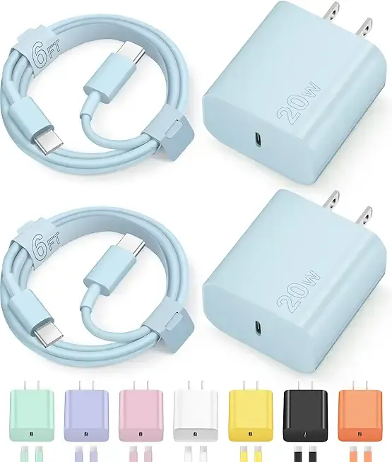 iPhone 17 16 15 Charger Fast Charging Type C Chargers USB C Charger Block iPhone Air Chargers with 2 Pack 6FT Cable for iPhone 17/17 Plus/17 Pro Max/16/16 Plus/16 Pro Max/15 Pro Max/iPad Pro(Blue)
