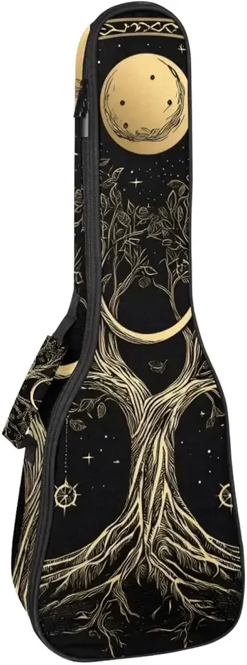 Ukulele Case Concert Size Aesthetic Tree of Life with Moon Phase Boho Style Ukulele Padded Bag Backpack with Storage and Thick Handle