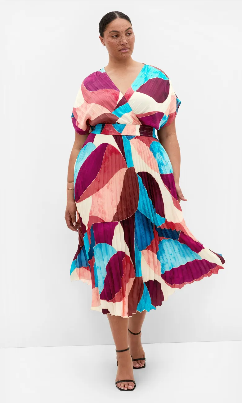Elia Geo Print Pleat Dress - purple multi