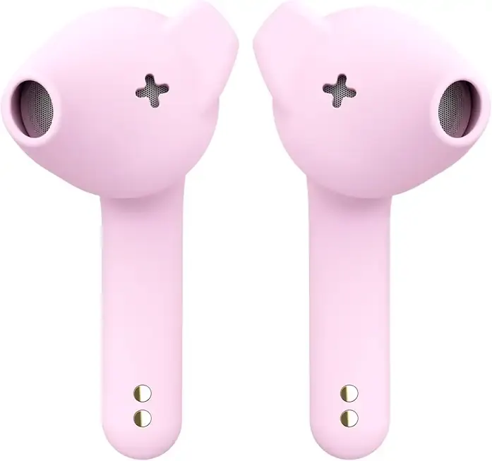 Defunc True Basic Wireless Earbuds, Bluetooth 6.0, Patented MultiTip Semi-in-Ear Design with Silicone Ear Wings, AI App Support, Quad Microphones,Waterproof, 22H Playtime, Secure Fit Earbuds (Pink)