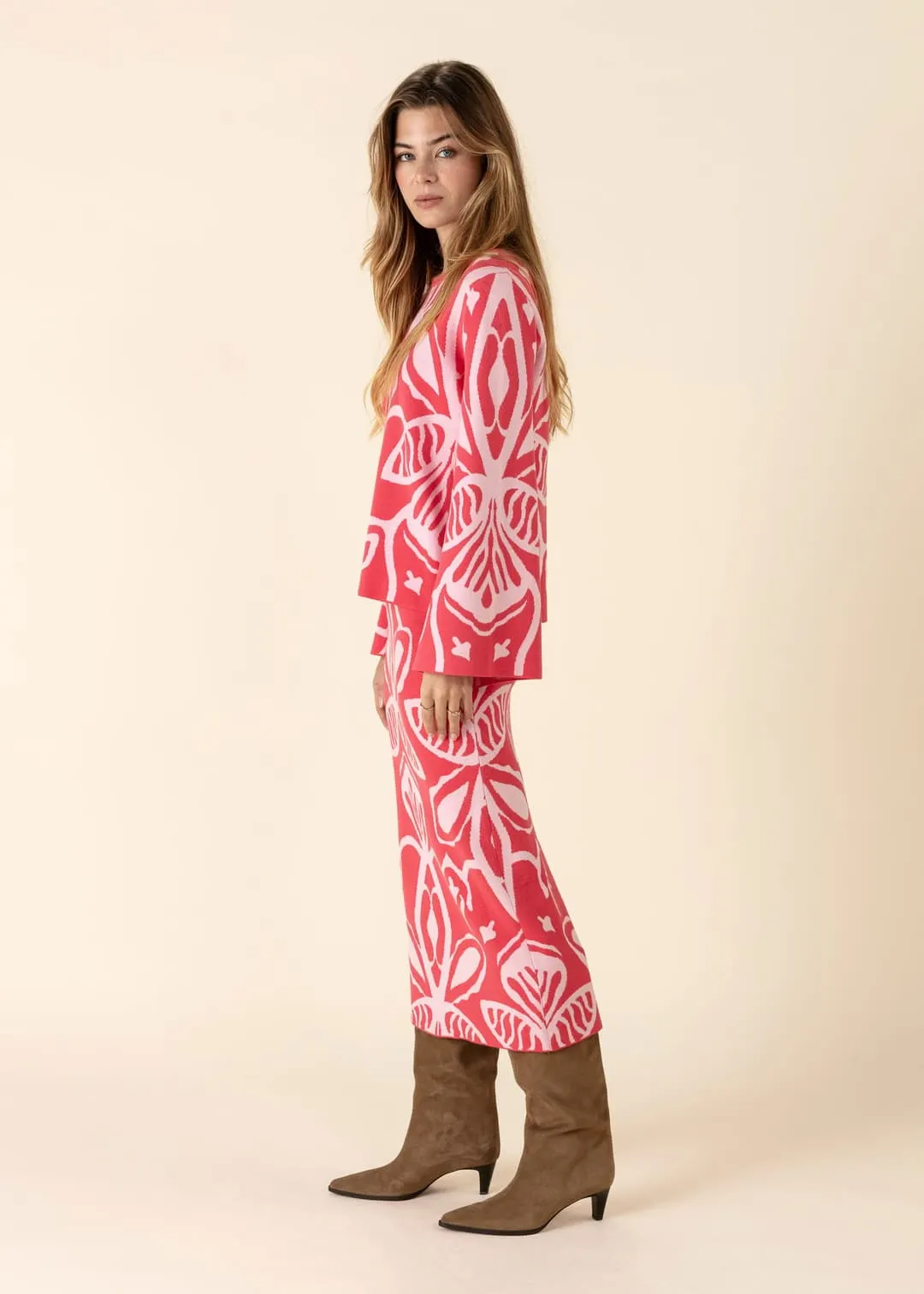 Jacquardstickad lång kjol