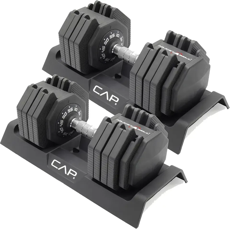 CAP Barbell ADJUSTABELL Adjustable 55 lb Hex Dumbbell Weights - Singles & Pairs | Multiple Handle Options