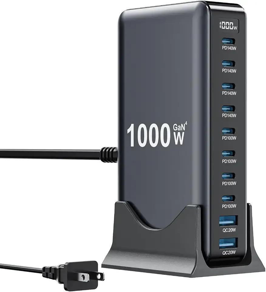 1000W USB C Charger Block,10-Port USB C GaN Multiple Port Charging Station