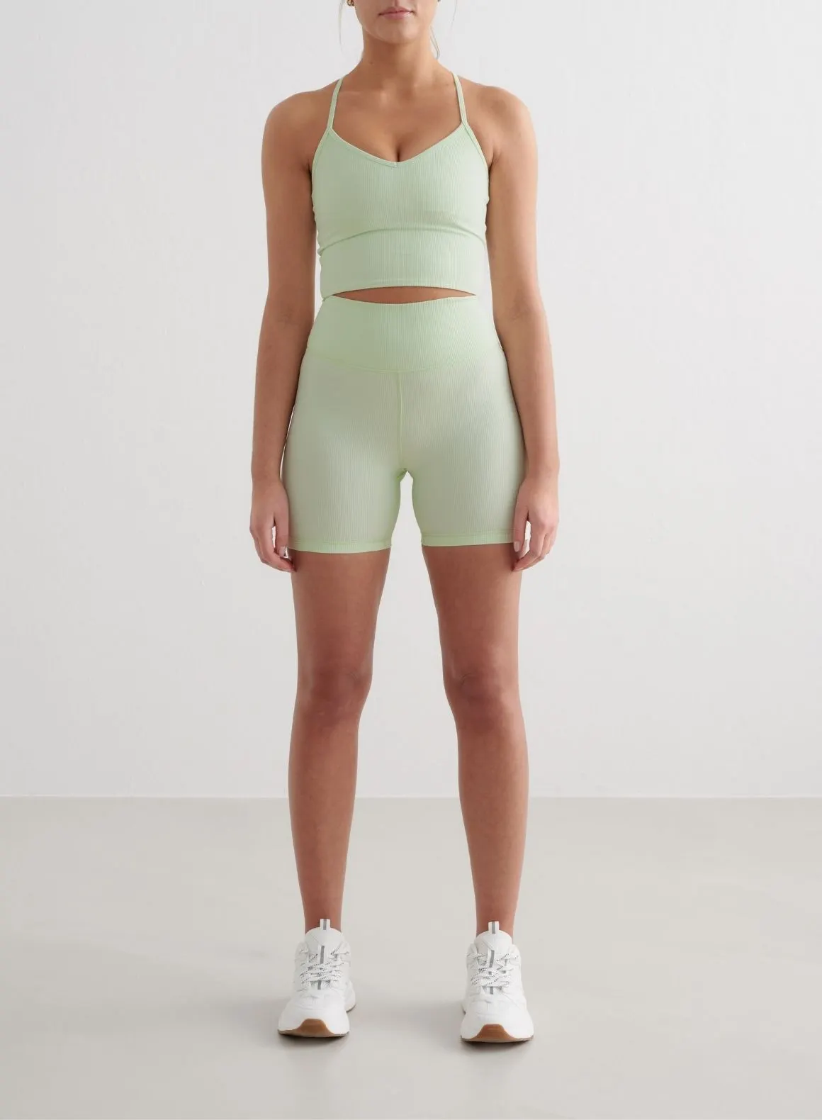 Spearmint Ribbed Performance Midi Biker Shorts