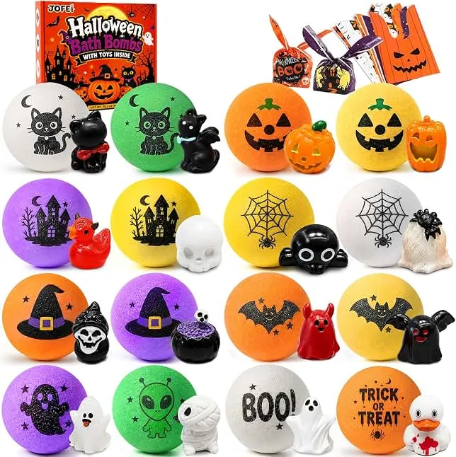 Halloween Bath Bombs for Kids, 16 Pack Bath Bombs with Toys Inside | kids Bath Bombs for Boys Girls, Bubble Bath Bomb Set, Boo Basket…