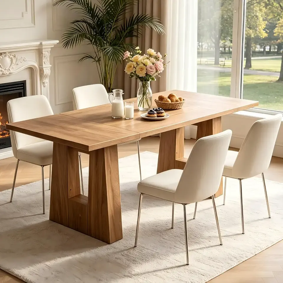Garvee 63" Dining Table for 4-6 People, Modern Kitchen Table, Light Brown | Mid-Century Modern Kitchen Table with Leg Base, MDF Wood Dining Room Table, Easy Assembly for Kitchen