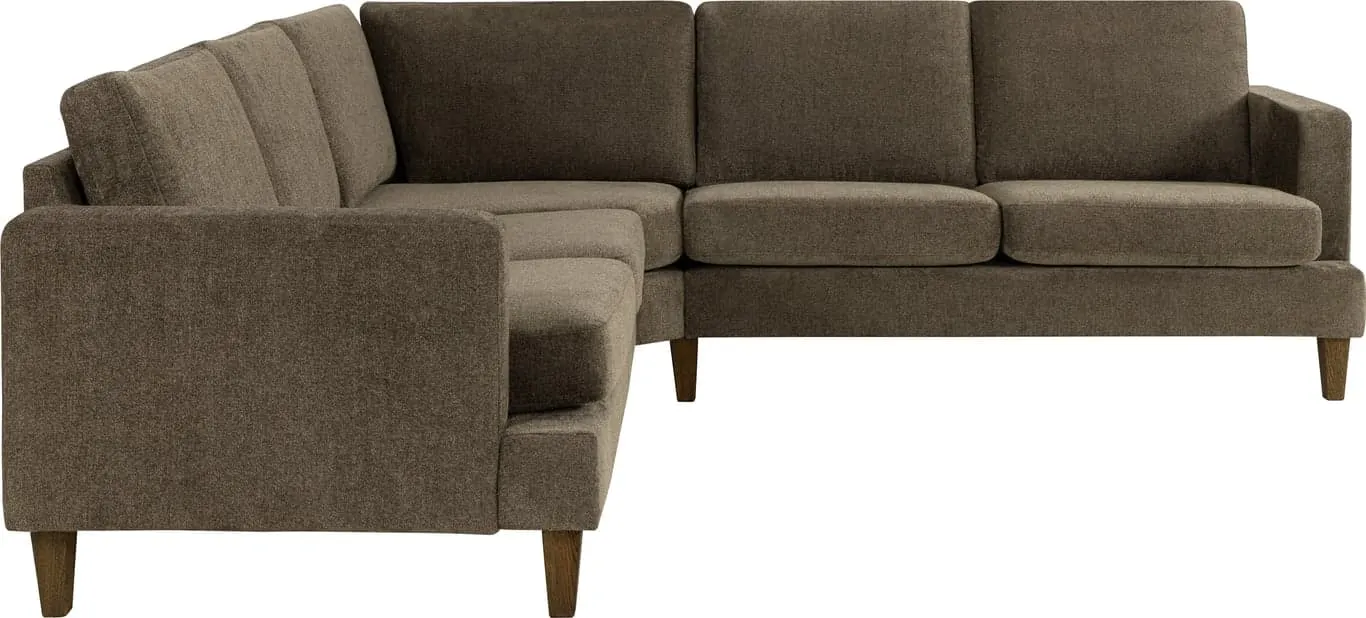 Sone dyp hjørnesofa Modulsofa. 2,5 seter + hjørne + 2,5 seter, armlene W4 i stoff 323 / 14 Mika medium brown