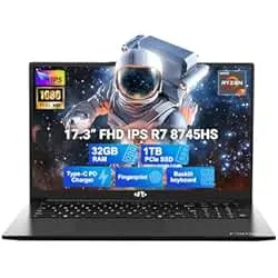 NIMO 17.3" Light-Gaming-Laptop, 8 Cores AMD Ryzen 7 8745HS 32GB DDR5 RAM 1TB SSD (Beat R9 6900HX, up to 4.9GHz) Radeon 780M GPU IPS FHD Computer with 100W Type-C Fingerprint, Backlit Keyboard