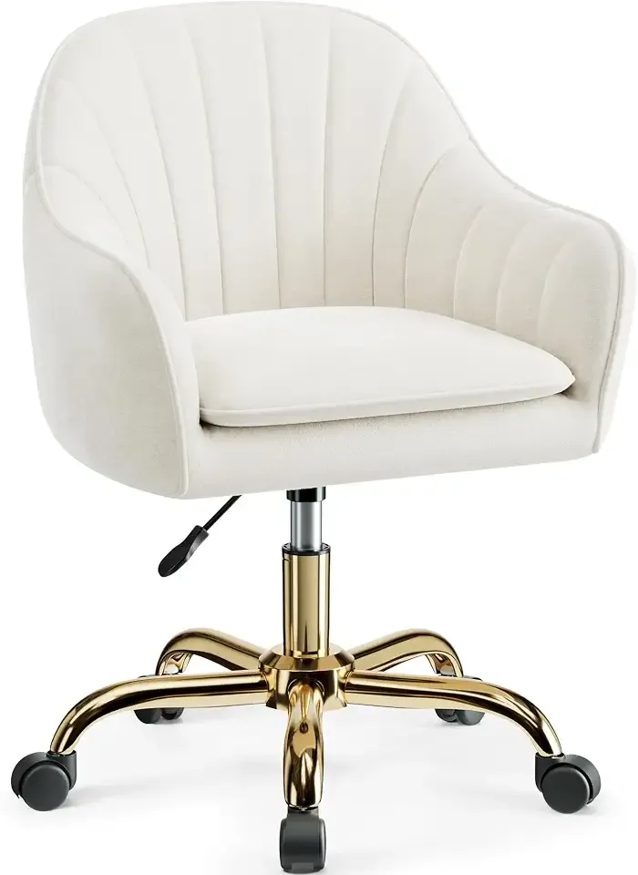 Vanity Chair with Wheels, Comfy Home Office Desk Chairs Adjustable Modern Velvet Makeup Vanity Chairs for Bedroom Living Room-Beige