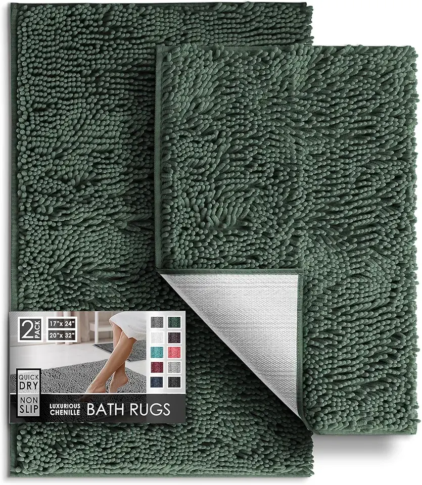 Hearth & Harbor Bathroom Rugs, Chenille Bath Mat - Machine Washable Bath Mats for Bathroom Non-Slip Backing Rubber, Quick Dry Bathroom Mat