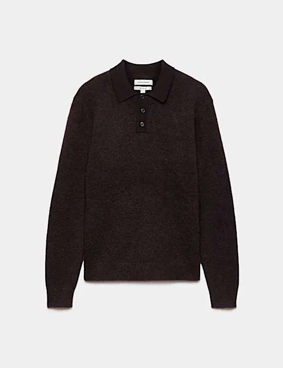 Strick-Poloshirt aus Merinowollmischgewebe
