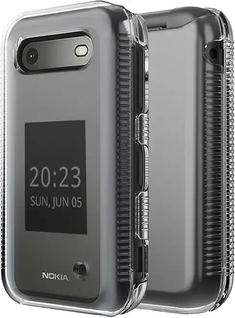 Nakedcellphone Clear Case for Nokia 2780 2760 Flip Phone, Transparent Hard Shell Slim Cover (Screen Protection, Textured Grip)