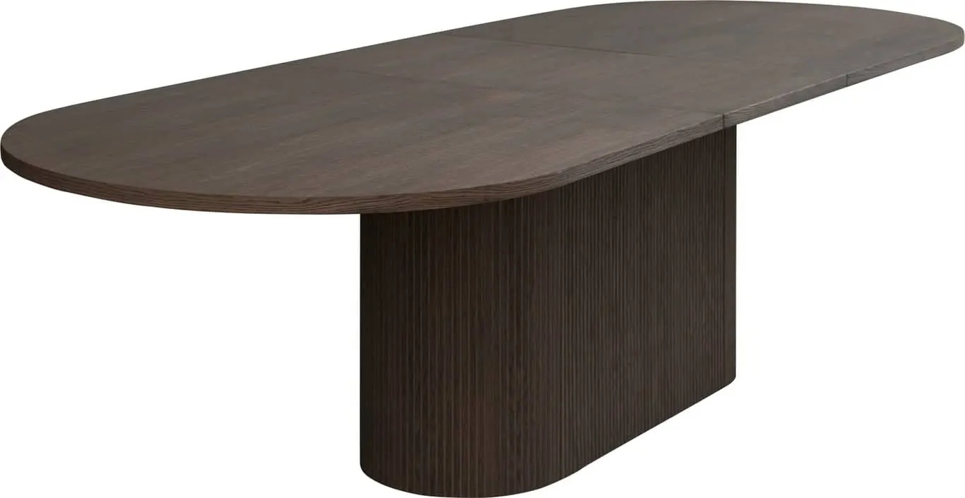 Linea ovalt spisebord 220 x 102 cm m/syncrouttrekk, mocca oljet, spilesokkel