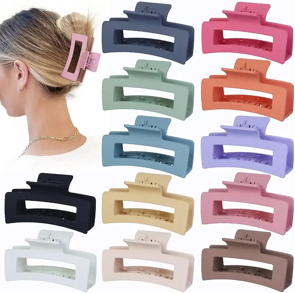 Sisiaipu 12 Pcs Medium Hair Clips, 3.5 Inch, Colorful - Hair Clips for Thick and Thin Hair, Square Claw Clips, Jaw Clips, Bulk Hair Accessories for Women and Girls